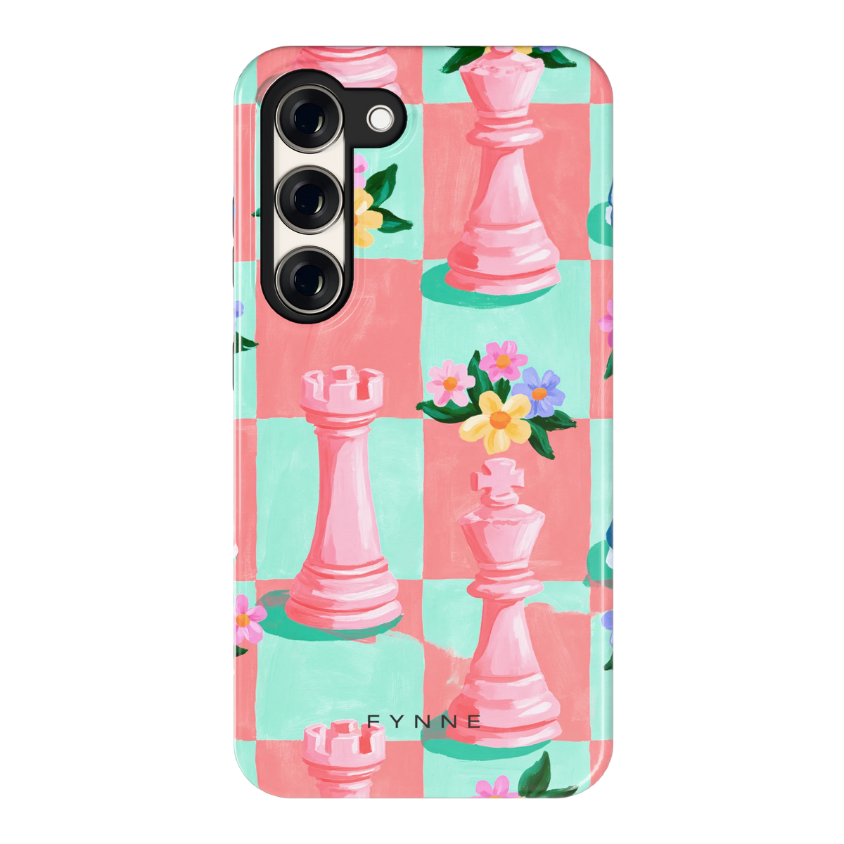 Bloeiend Schaakbord hoesje voor Galaxy S23, achterkant