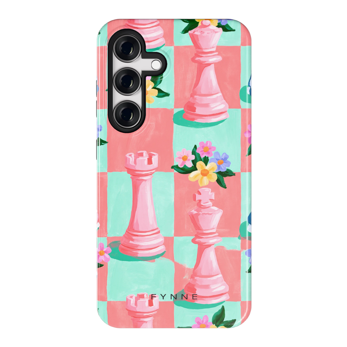 Bloeiend Schaakbord hoesje voor Galaxy S24, achterkant