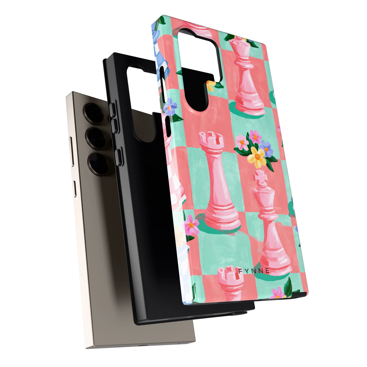 Bloeiend Schaakbord hoesje voor Galaxy S24 Ultra, los van de telefoon