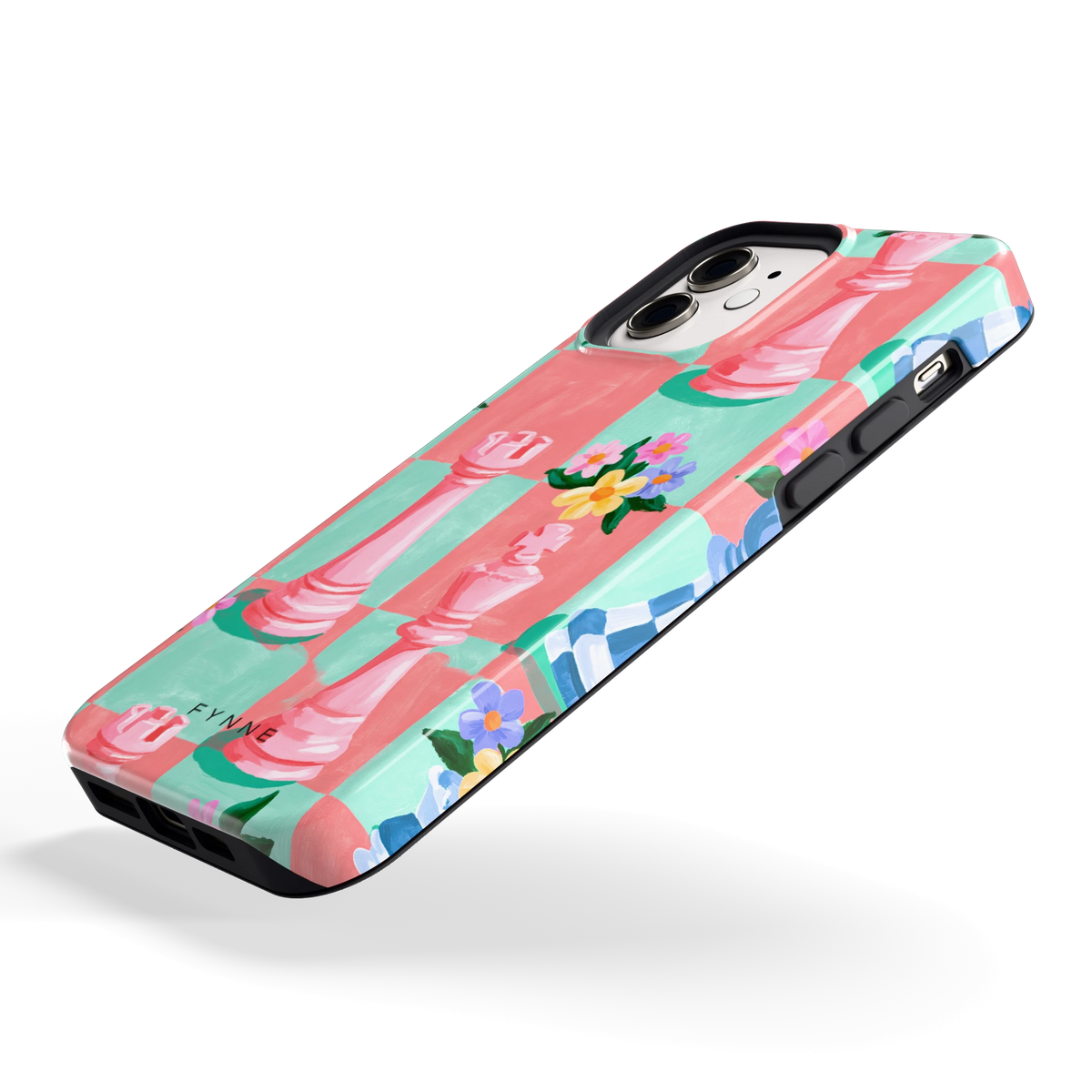 Bloeiend Schaakbord hoesje voor iPhone 12, schuin