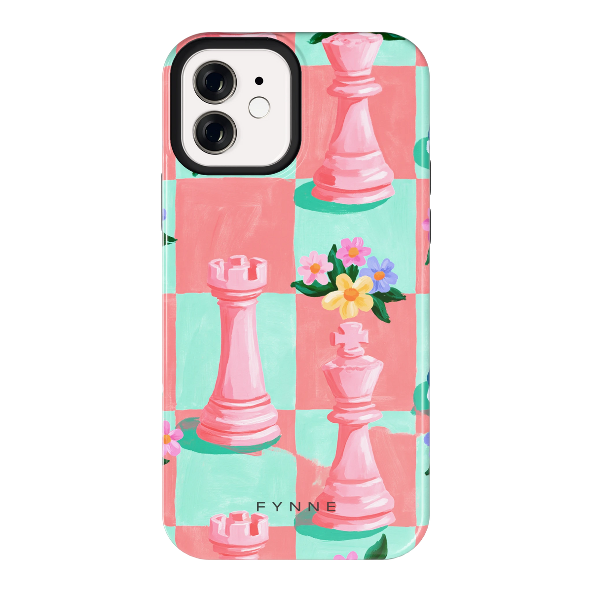 Bloeiend Schaakbord hoesje voor iPhone 12, achterkant