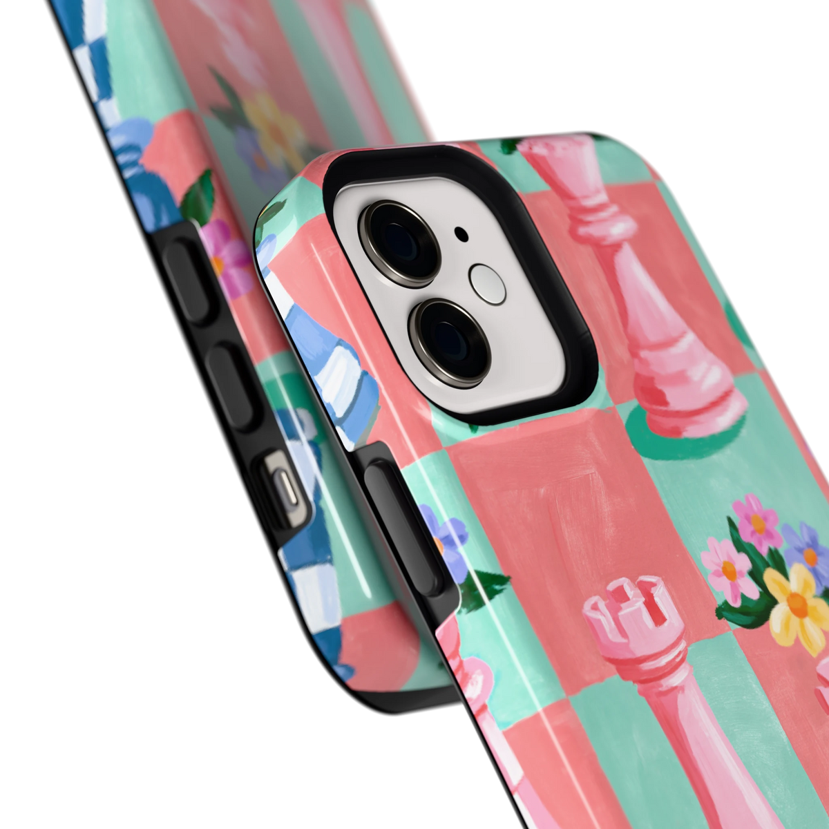 Bloeiend Schaakbord hoesje voor iPhone 12, close-up
