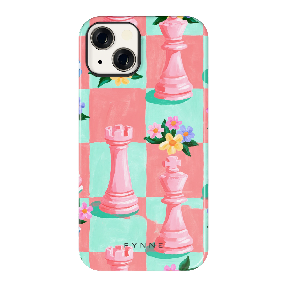 Bloeiend Schaakbord hoesje voor iPhone 13, achterkant