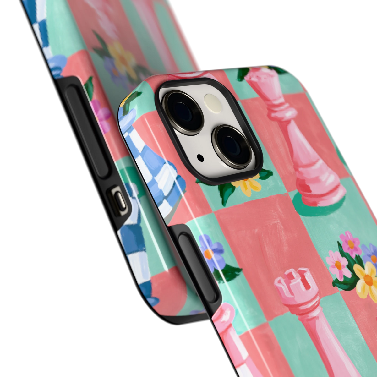 Bloeiend Schaakbord hoesje voor iPhone 13, close-up