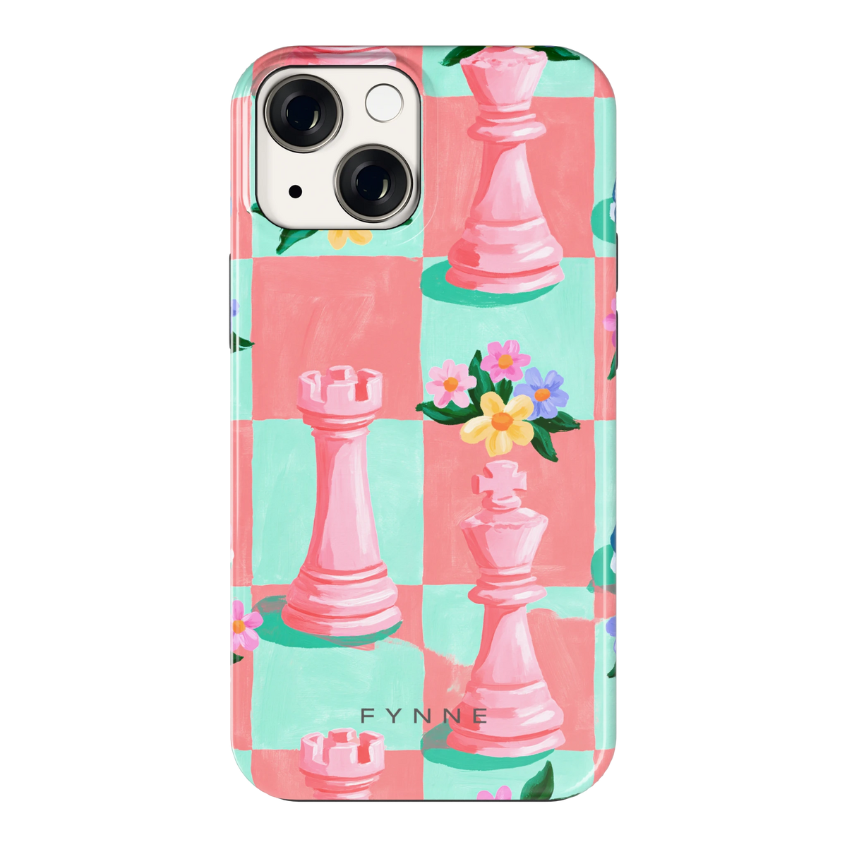 Bloeiend Schaakbord hoesje voor iPhone 13 mini, achterkant
