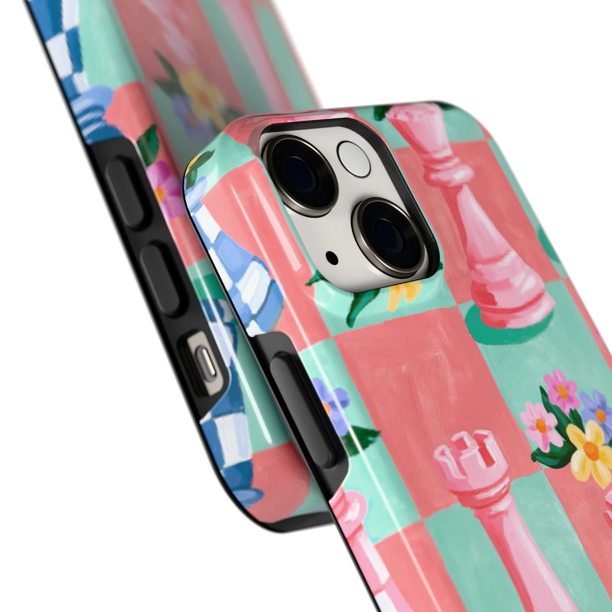 Bloeiend Schaakbord hoesje voor iPhone 13 mini, close-up