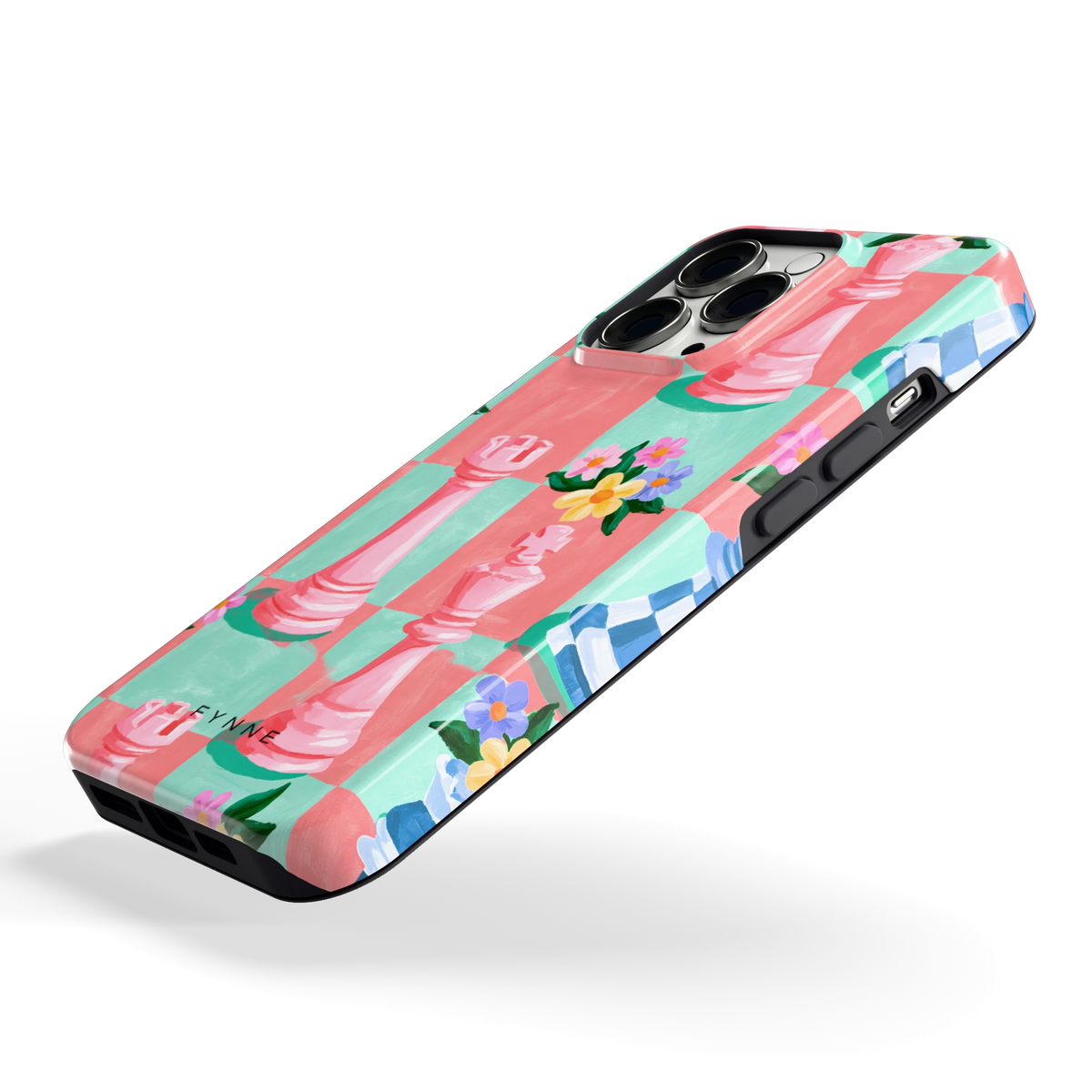 Bloeiend Schaakbord hoesje voor iPhone 13 Pro, schuin