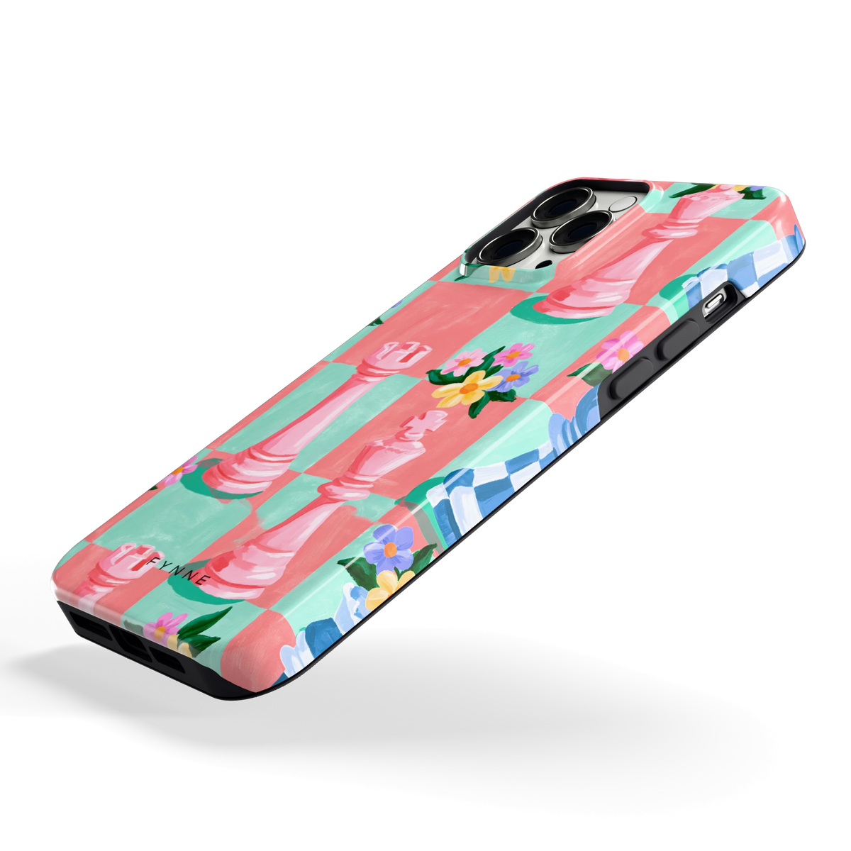 Bloeiend Schaakbord hoesje voor iPhone 13 Pro Max, schuin