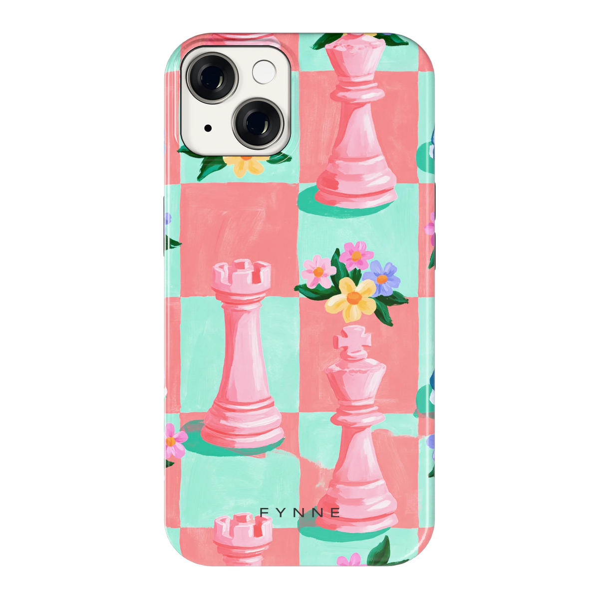 Bloeiend Schaakbord hoesje voor iPhone 14, achterkant