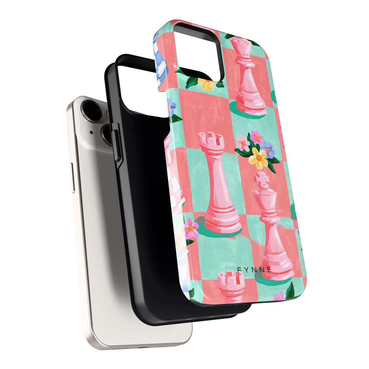 Bloeiend Schaakbord hoesje voor iPhone 14, los van de telefoon