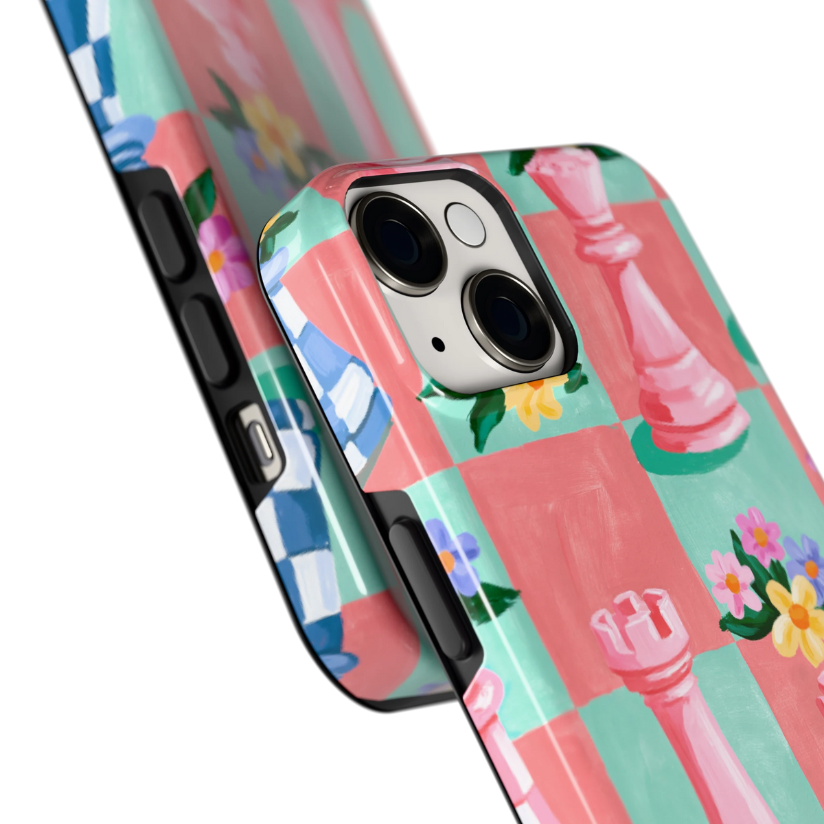 Bloeiend Schaakbord hoesje voor iPhone 14, close-up