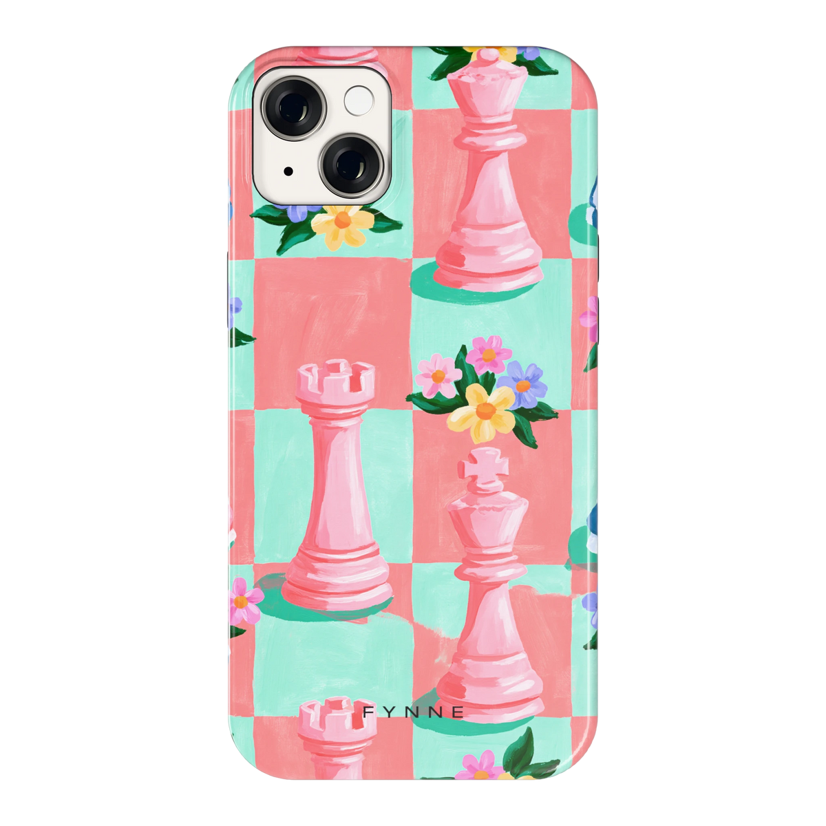 Bloeiend Schaakbord hoesje voor iPhone 14 Plus, achterkant