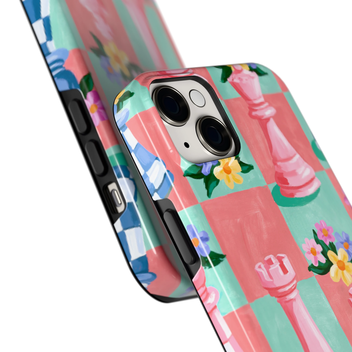 Bloeiend Schaakbord hoesje voor iPhone 14 Plus, close-up