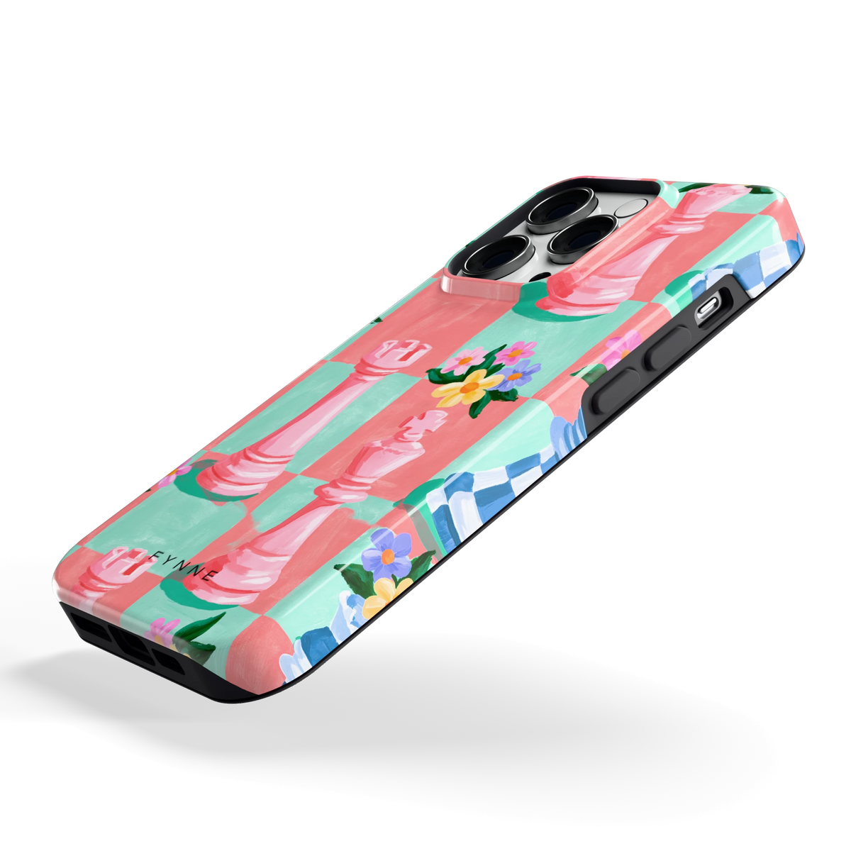 Bloeiend Schaakbord hoesje voor iPhone 14 Pro, schuin