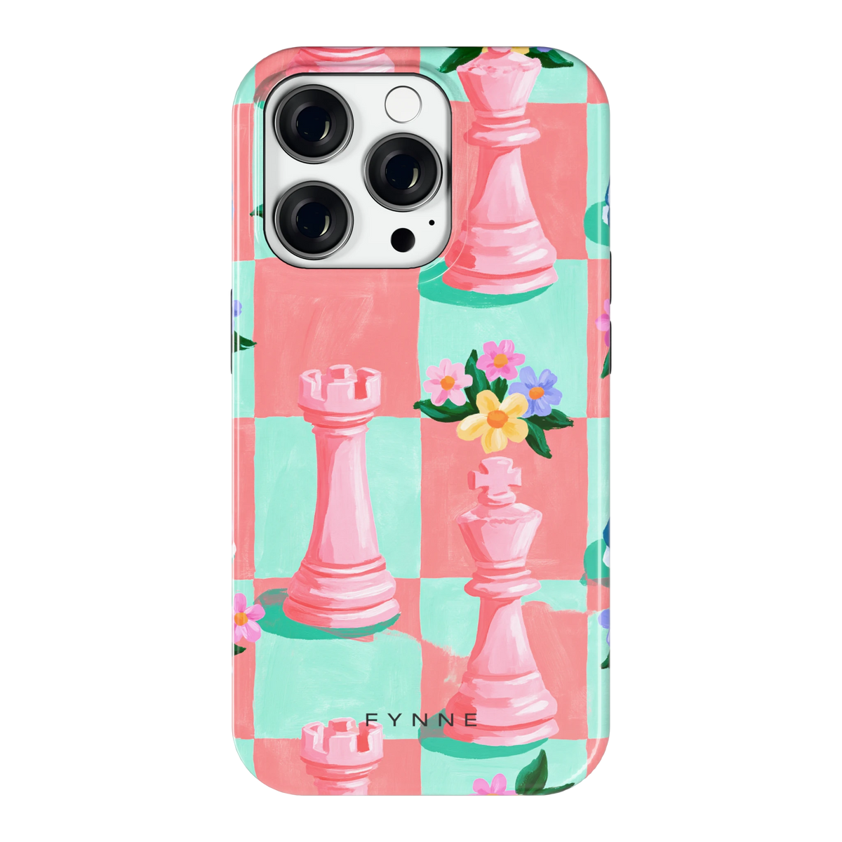 Bloeiend Schaakbord hoesje voor iPhone 14 Pro, achterkant