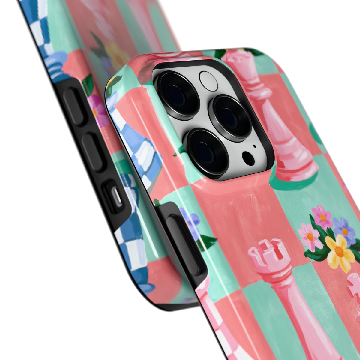 Bloeiend Schaakbord hoesje voor iPhone 14 Pro, close-up