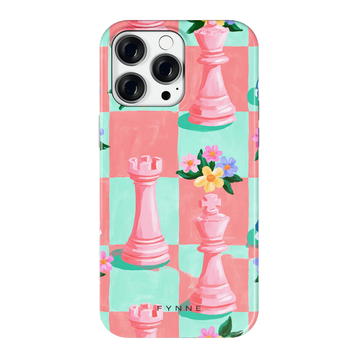 Bloeiend Schaakbord hoesje voor iPhone 14 Pro Max, achterkant