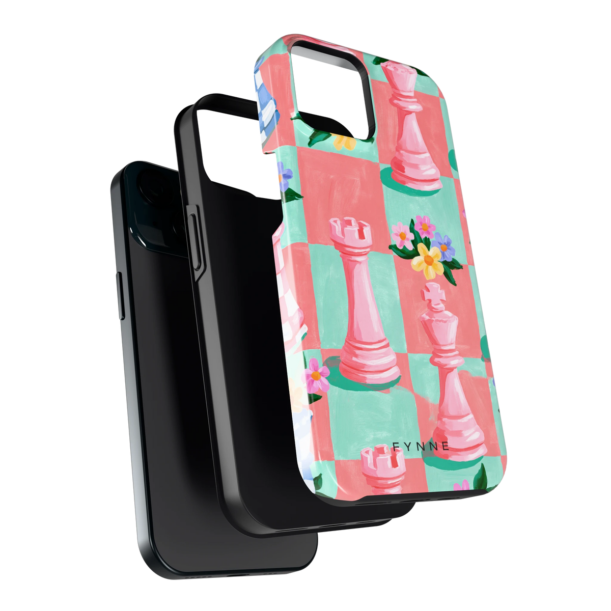 Bloeiend Schaakbord hoesje voor iPhone 15, los van de telefoon