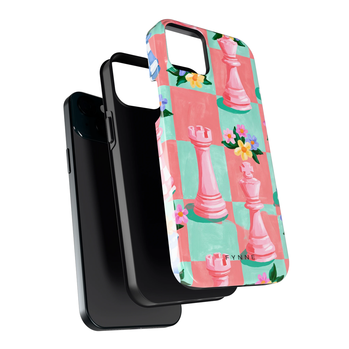 Bloeiend Schaakbord hoesje voor iPhone 15 Plus, los van de telefoon