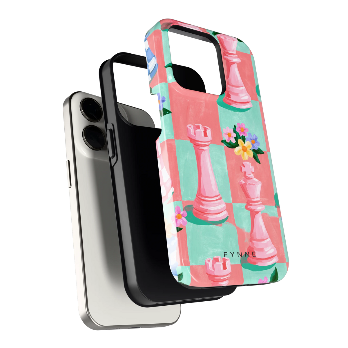 Bloeiend Schaakbord hoesje voor iPhone 15 Pro, los van de telefoon