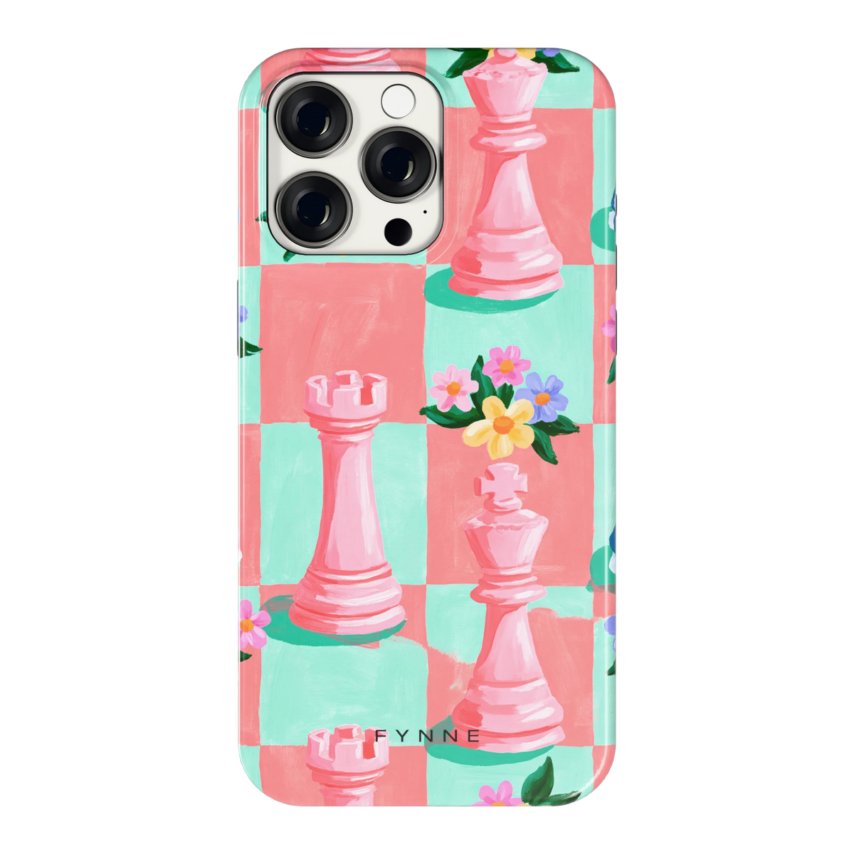 Bloeiend Schaakbord hoesje voor iPhone 15 Pro Max, achterkant