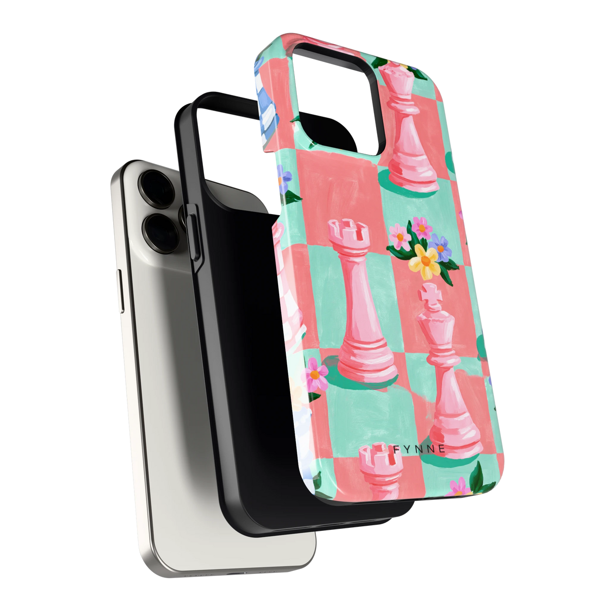Bloeiend Schaakbord hoesje voor iPhone 15 Pro Max, los van de telefoon