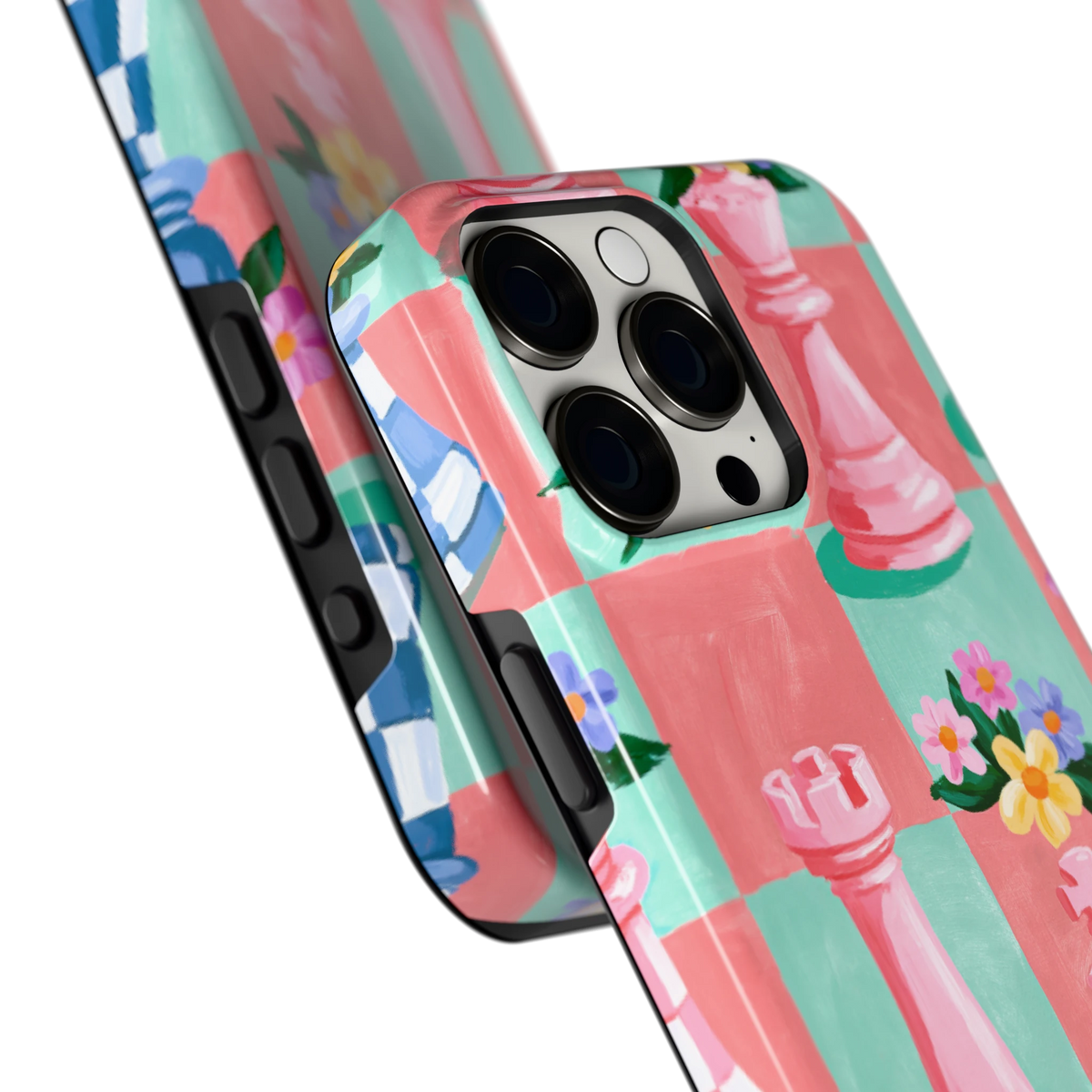 Bloeiend Schaakbord hoesje voor iPhone 15 Pro Max, close-up