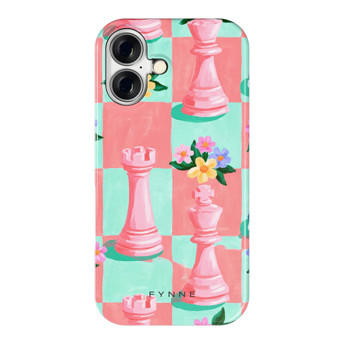 Bloeiend Schaakbord hoesje voor iPhone 16, achterkant