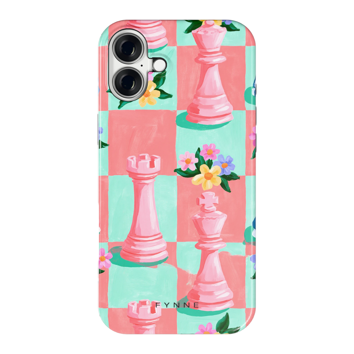 Bloeiend Schaakbord hoesje voor iPhone 16 Plus, achterkant