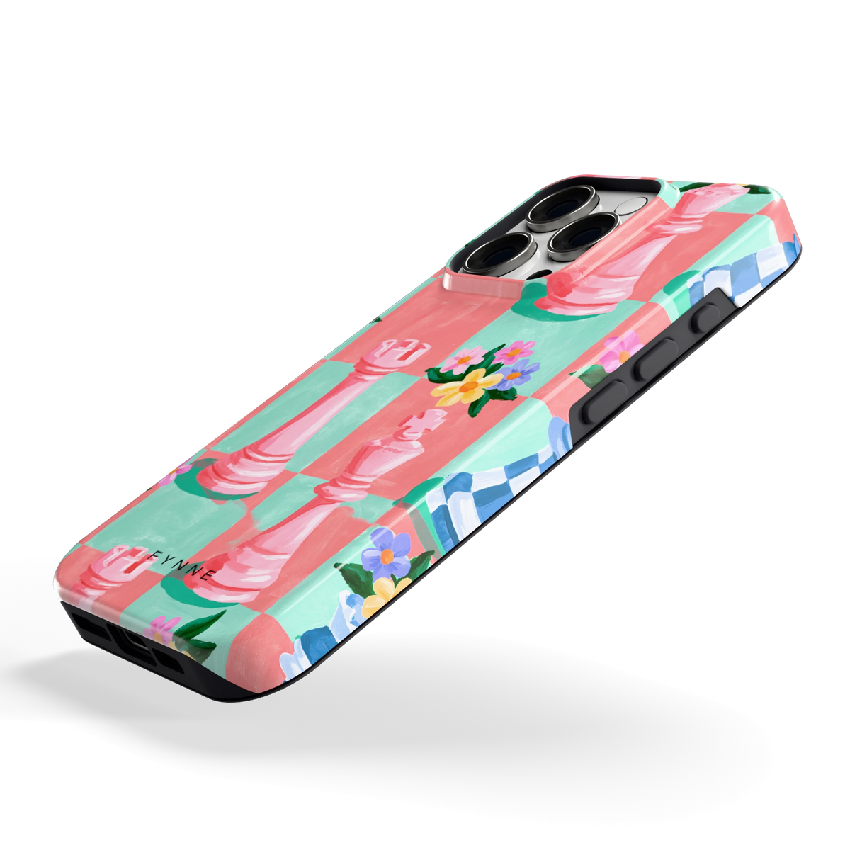 Bloeiend Schaakbord hoesje voor iPhone 16 Pro, schuin