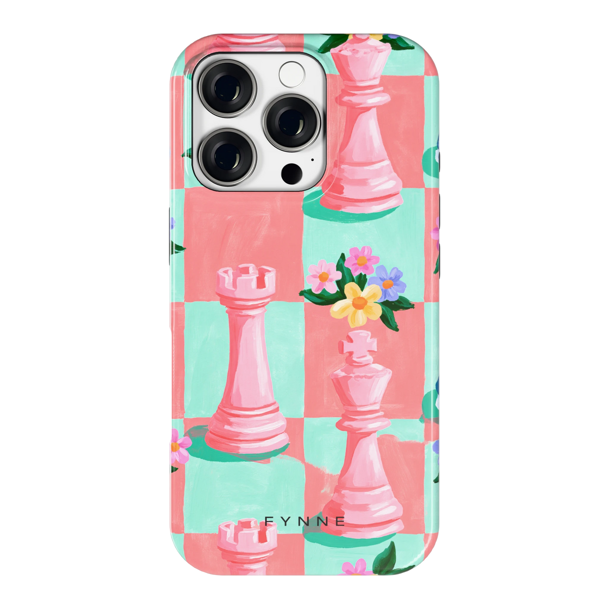 Bloeiend Schaakbord hoesje voor iPhone 16 Pro, achterkant