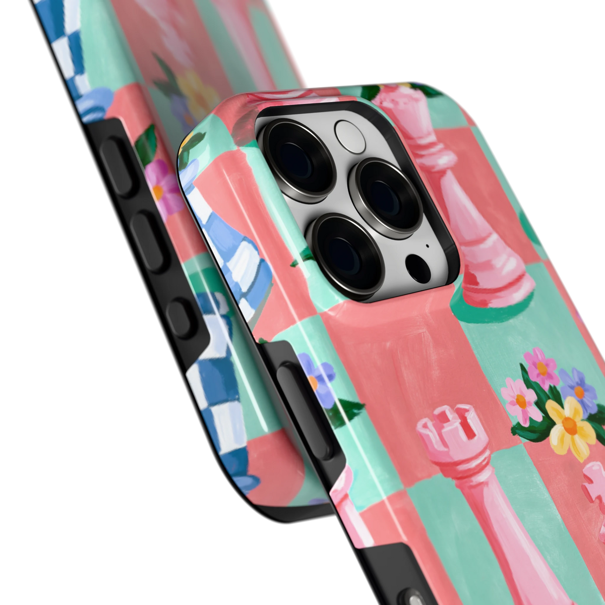 Bloeiend Schaakbord hoesje voor iPhone 16 Pro, close-up