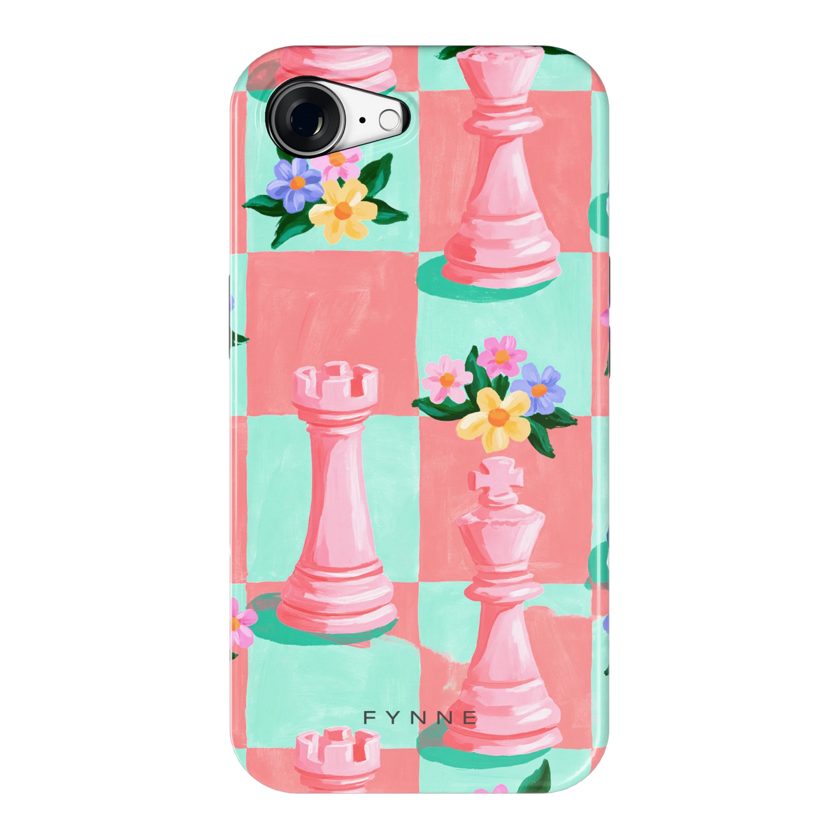 Bloeiend Schaakbord hoesje voor iPhone 16e, achterkant