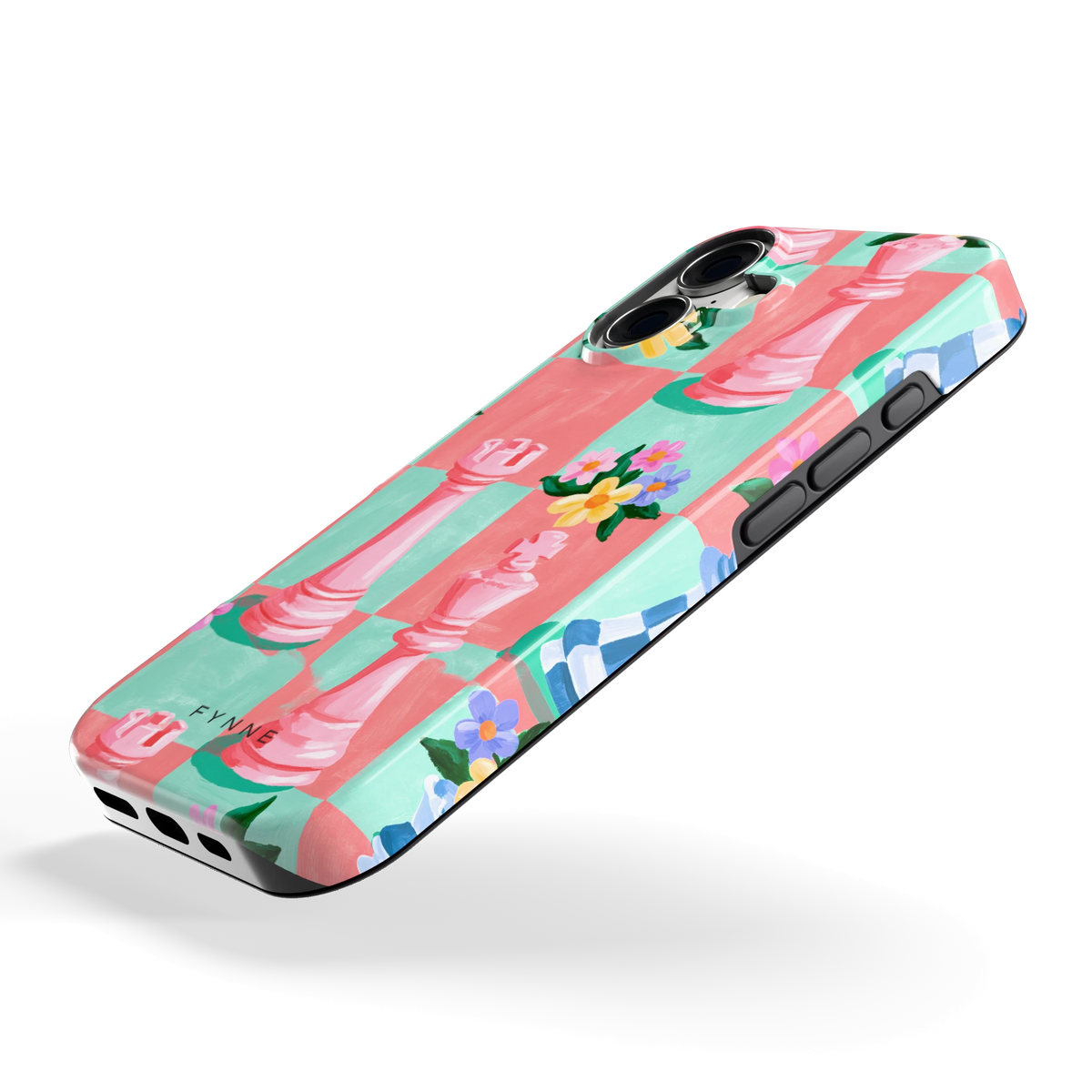 Bloeiend Schaakbord hoesje voor iPhone 17, schuin