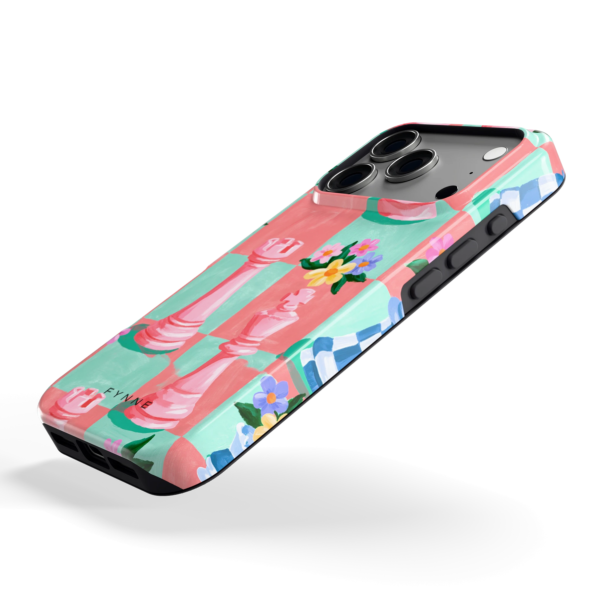 Bloeiend Schaakbord hoesje voor iPhone 17 Pro, schuin