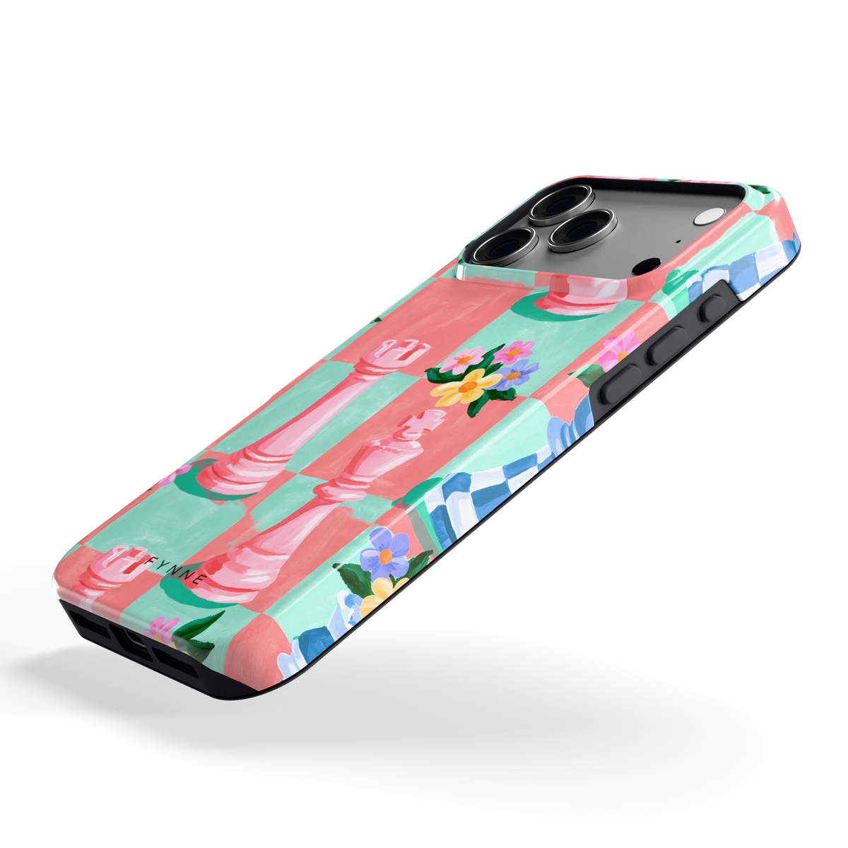 Bloeiend Schaakbord hoesje voor iPhone 17 Pro Max, schuin