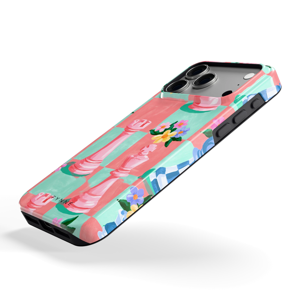Bloeiend Schaakbord hoesje voor iPhone 18 Pro Max, schuin
