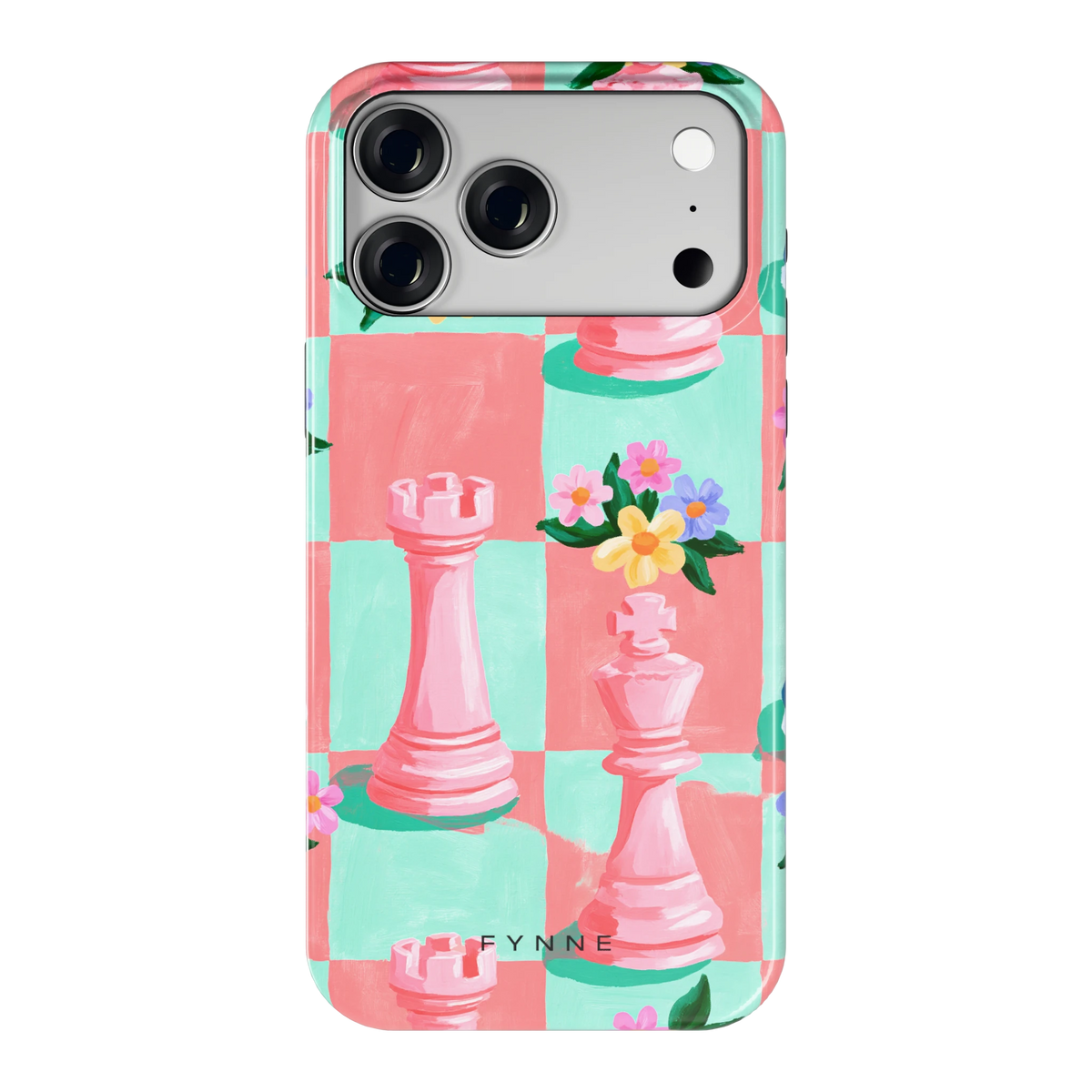 Bloeiend Schaakbord hoesje voor iPhone 18 Pro Max, achterkant