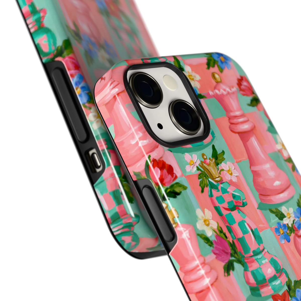 Bloeiend Schaakspel hoesje voor iPhone 13, close-up