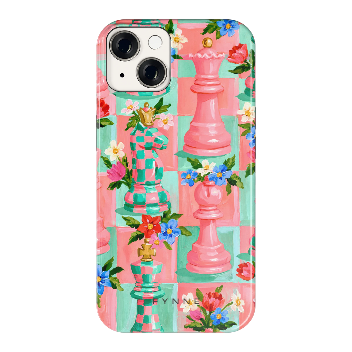 Bloeiend Schaakspel hoesje voor iPhone 14, achterkant
