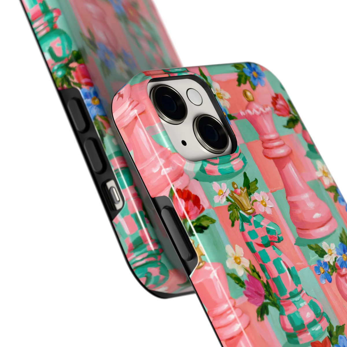 Bloeiend Schaakspel hoesje voor iPhone 14 Plus, close-up