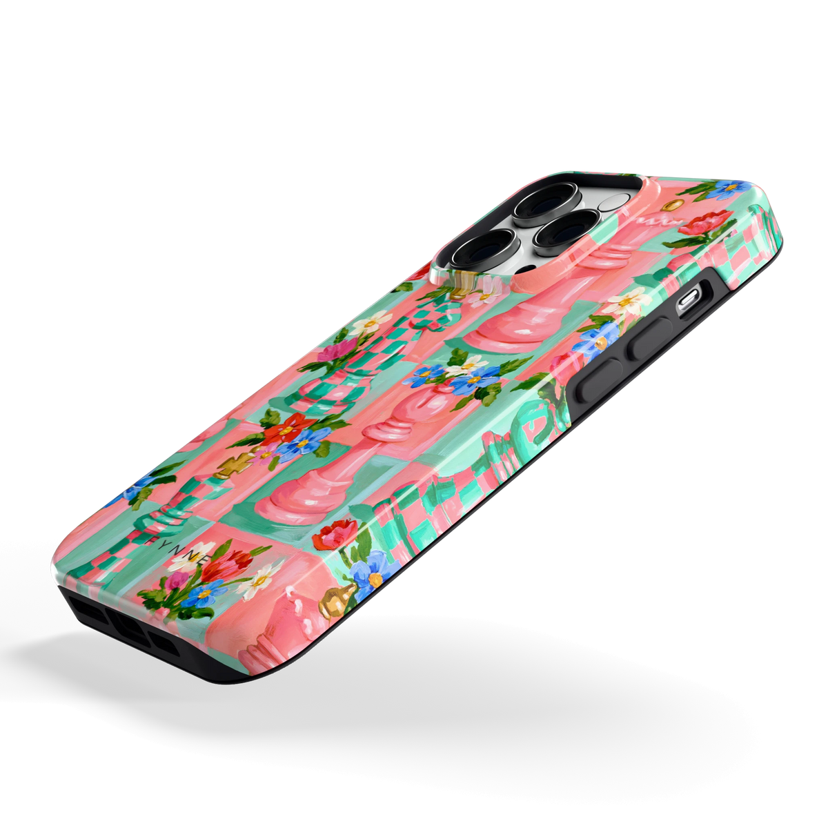 Bloeiend Schaakspel hoesje voor iPhone 14 Pro, schuin
