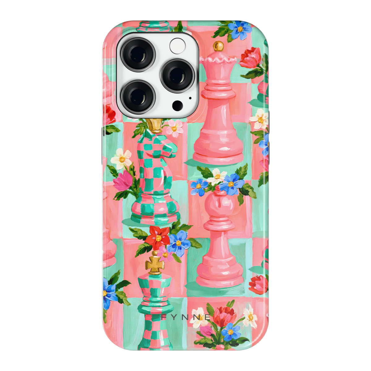 Bloeiend Schaakspel hoesje voor iPhone 14 Pro, achterkant