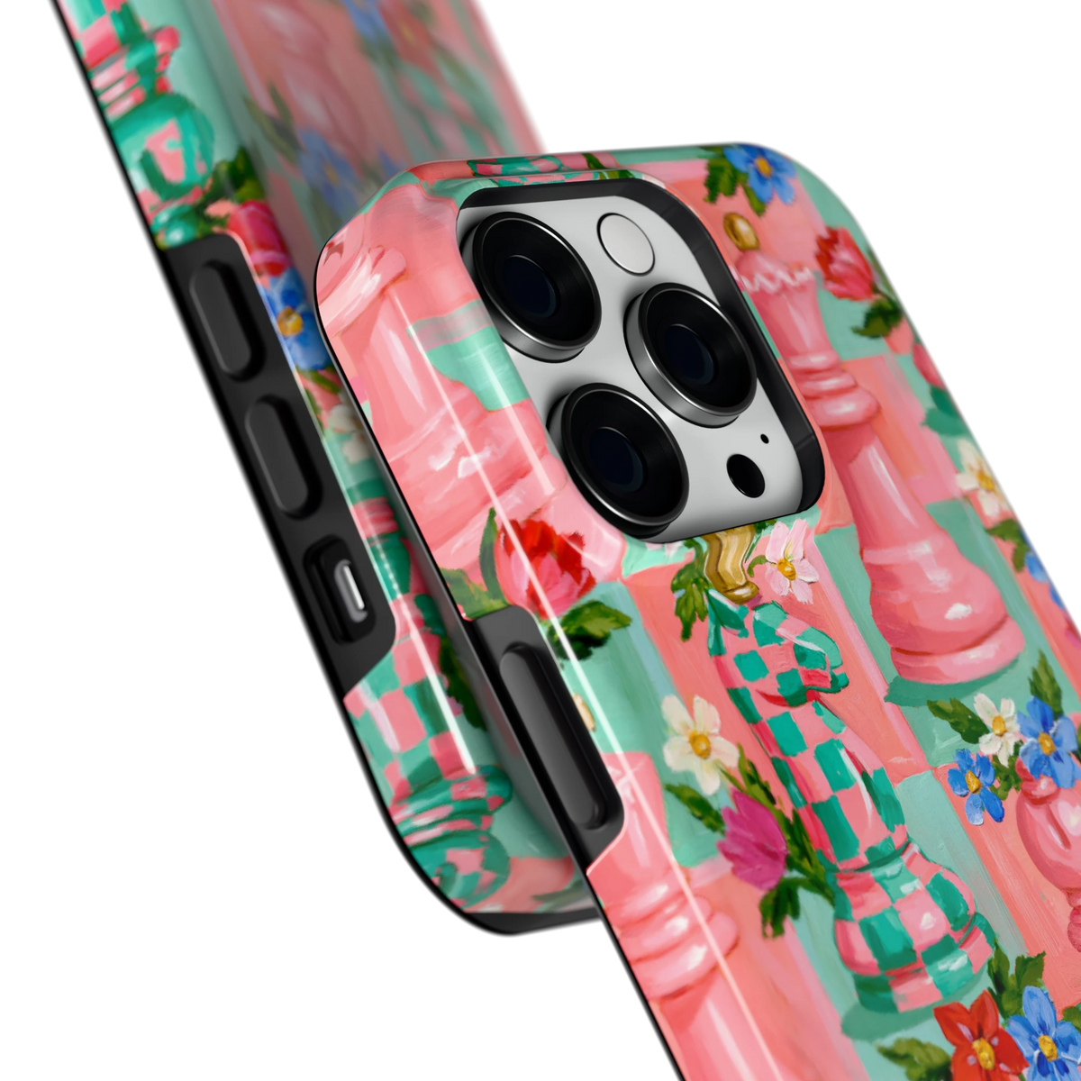 Bloeiend Schaakspel hoesje voor iPhone 14 Pro, close-up