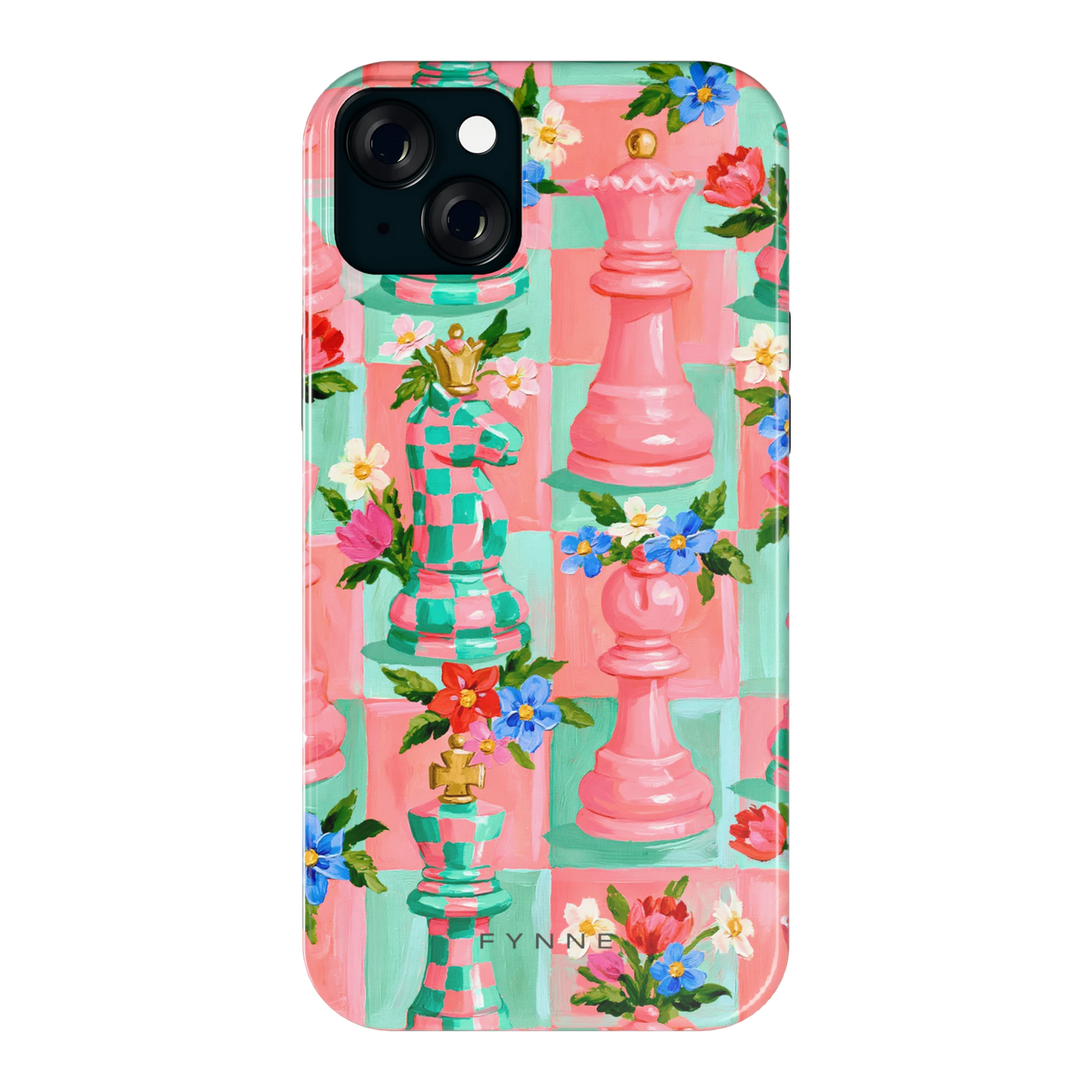 Bloeiend Schaakspel hoesje voor iPhone 15 Plus, achterkant