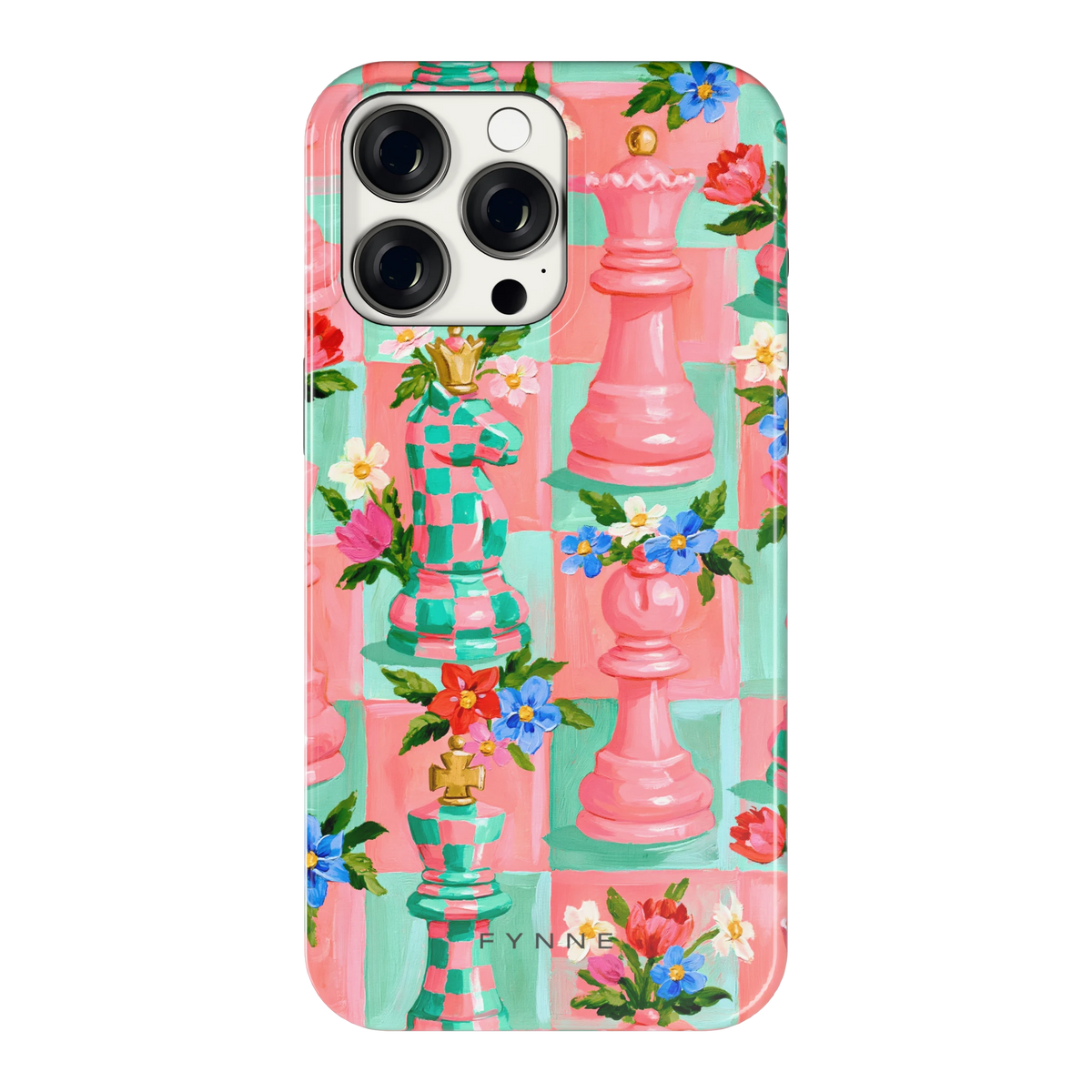 Bloeiend Schaakspel hoesje voor iPhone 15 Pro Max, achterkant