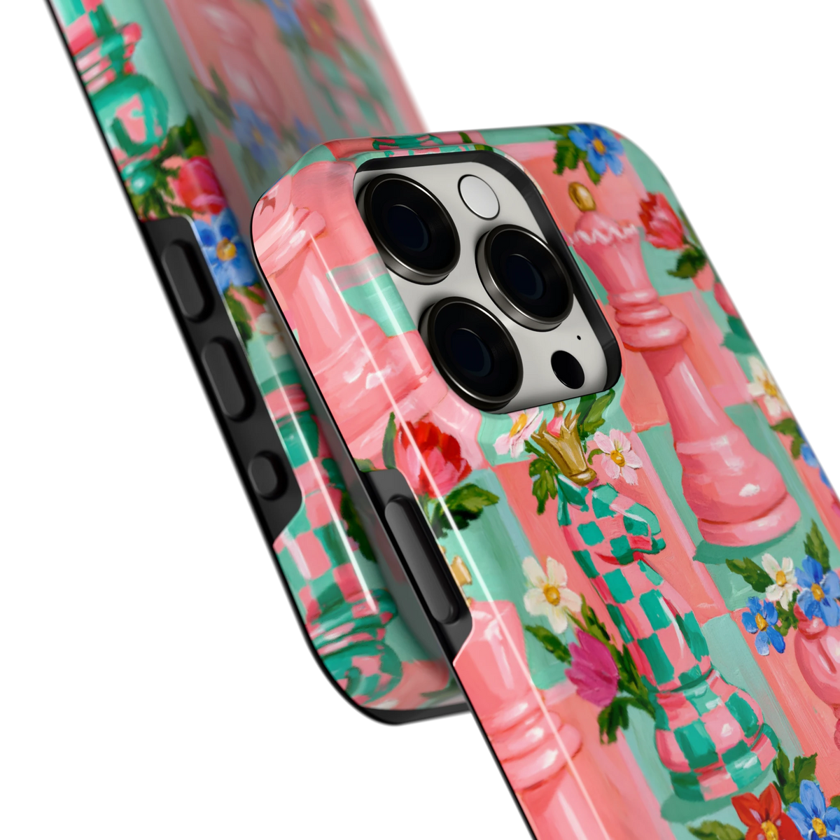 Bloeiend Schaakspel hoesje voor iPhone 15 Pro Max, close-up