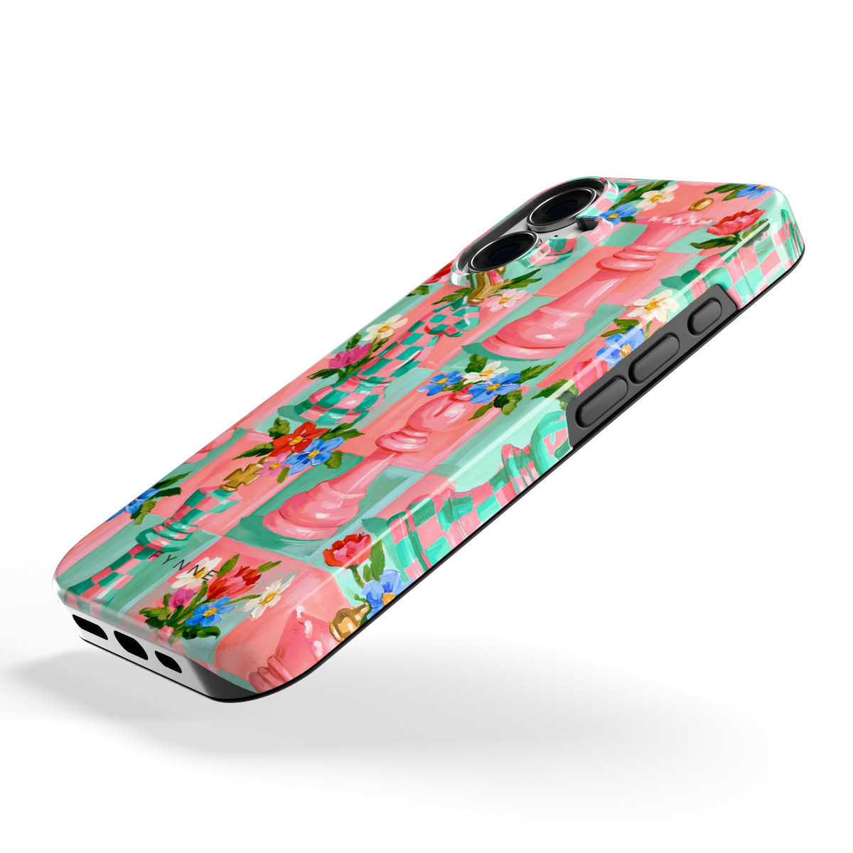Bloeiend Schaakspel hoesje voor iPhone 16, schuin