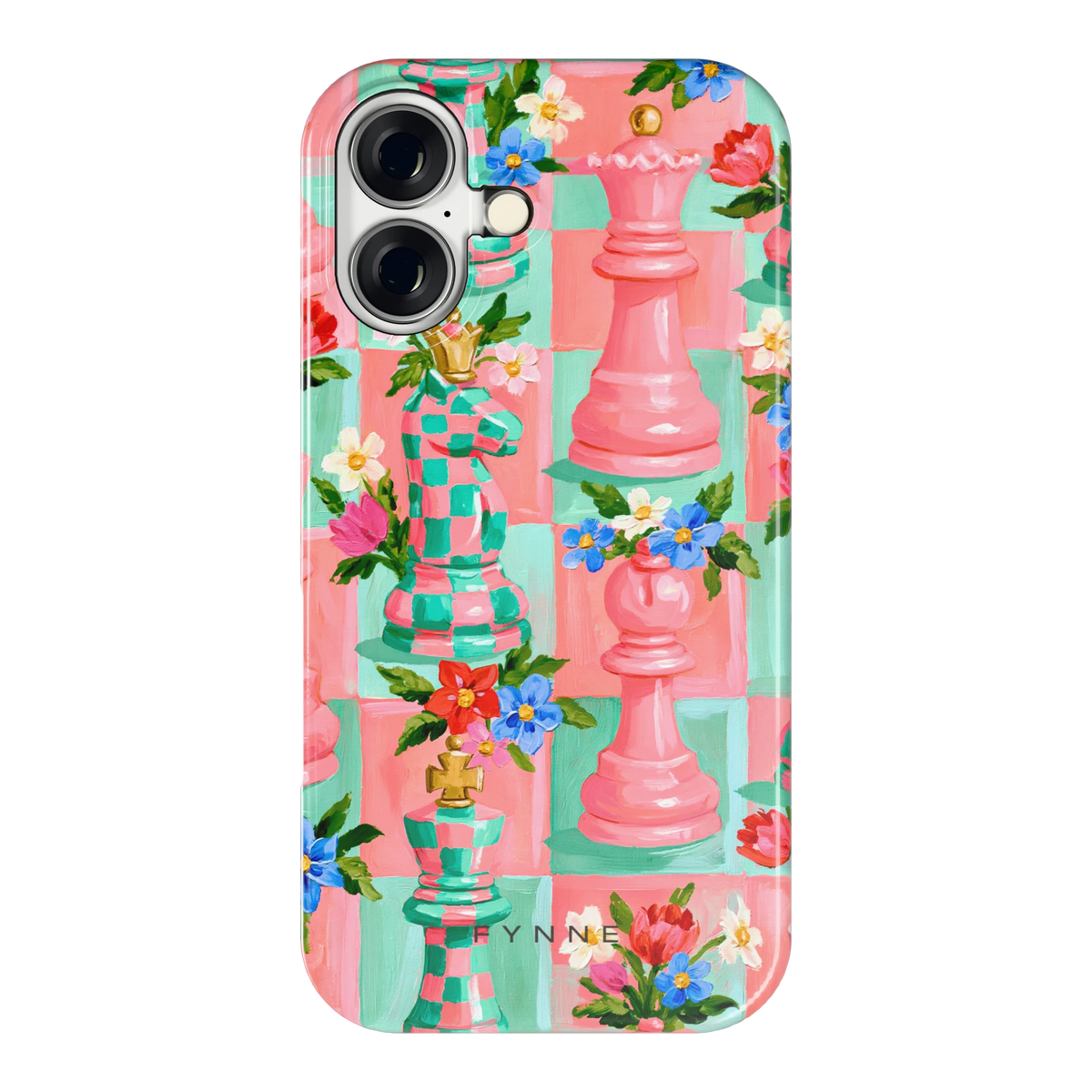 Bloeiend Schaakspel hoesje voor iPhone 16, achterkant