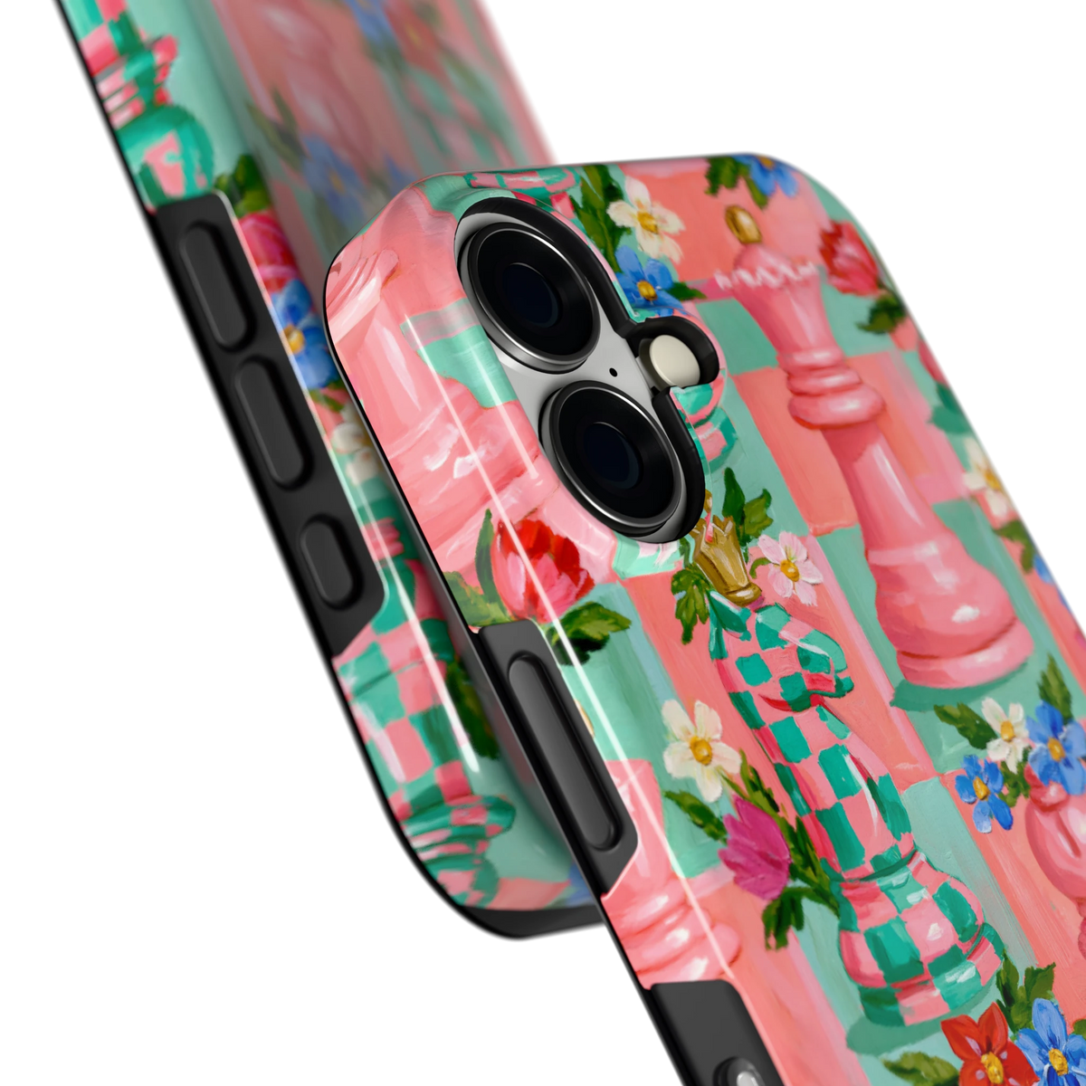 Bloeiend Schaakspel hoesje voor iPhone 16, close-up
